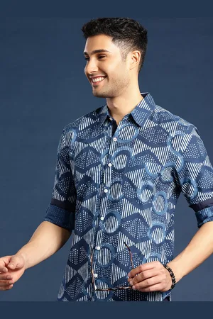 Taavi Men Comfort Indigo Hand Block Printed Pure Cotton Casual Shirt