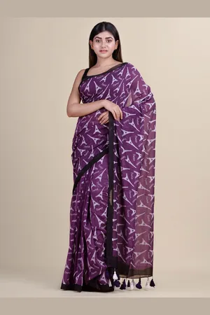 Laa Calcutta Purple & White Woven Design Silk Cotton Jamdani Saree
