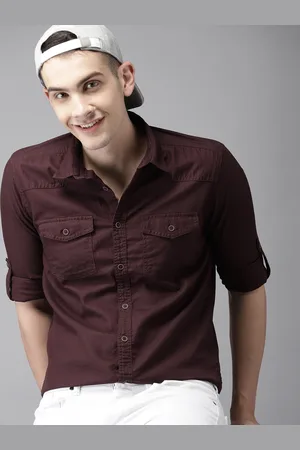HERE&NOW Men Burgundy Slim Fit Casual Shirt