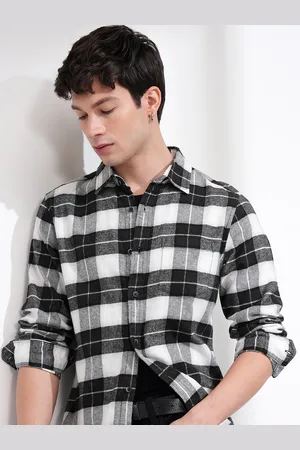 Highlander Men Spread Collar Tartan Checked Cotton Casual Shirt
