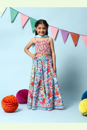 Biba Girls Floral Ready to Wear Lehenga & Blouse With Dupatta