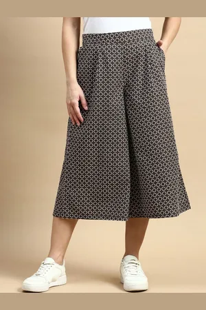 De Moza Women Polka Dot Printed High-Rise Pleated Culottes Trousers