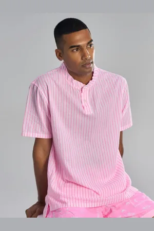 Terra Luna Men Striped Mandarin Collar Cotton T-shirt