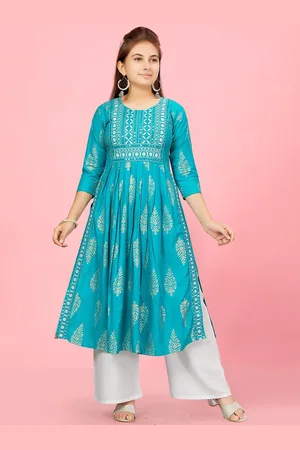 Sangria Girls Printed Pure Cotton Kurta With Palazzo