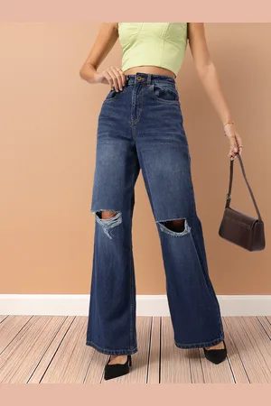 DressBerry Women Effortless Edge Distressed Wide Leg Jeans