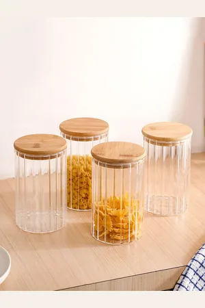 Nestasia Transparent 4 Pieces Borosilicate Airtight Glass Jar 1 L