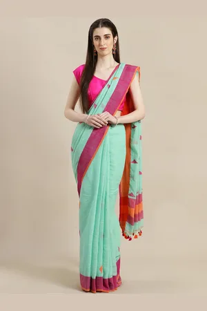 Laa Calcutta Green & Pink Handloom Woven Design Saree