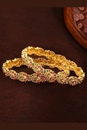 ESTELE Set Of 2 Gold-Plated & CZ-Studded Bangles