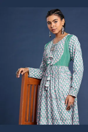 Taavi Sanganeri Printed Gotta Patti Block Print Pure Cotton Layered Anarkali Kurta