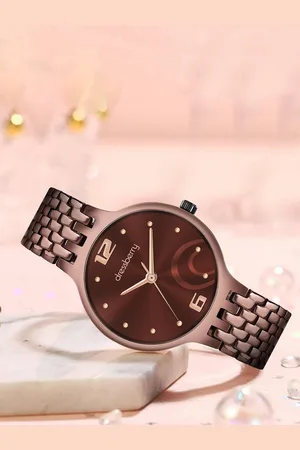 DressBerry Women Embellished Dial Stainless Steel Straps Analogue Watch DB-016-Brown