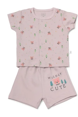 Dear Little Boys Round Neck Printed Pure Cotton Top with Shorts