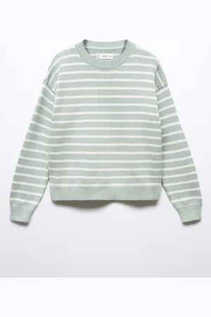 MANGO Girls Horizontally Striped Pure Cotton Knitted Pullover