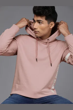 WROGN Men Pink Printed Hooded Sweatshirt