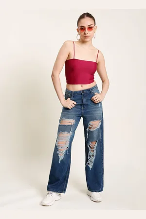 Bene Kleed Women Classic Relaxed Fit High-Rise Highly Distressed Heavy Fade Jeans