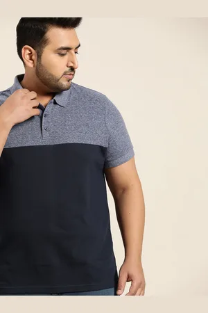 Sztori Men Plus Size Navy Blue Colourblocked Cotton Polo Collar T-shirt