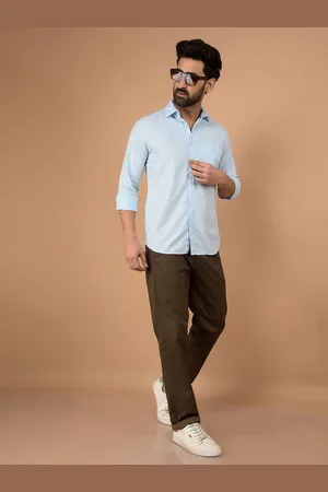 Crimsoune Club Men Classic Slim Fit Spread Collar Vertical Striped Cotton Casual Shirt