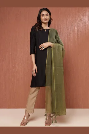 Fabindia Geometric Embroidered Beads and Stones Cotton Silk Dupatta