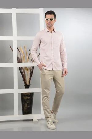 Crimsoune Club Men Classic Slim Fit Spread Collar Textured Cotton Casual Shirt
