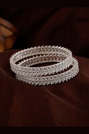 ESTELE Set Of 2 Rhodium Plated American Diamond Studded Bangle