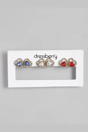 DressBerry Set Of 3 Artificial Stones Studded Heart Shaped Studs