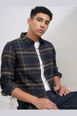 Highlander Men Spread Collar Tartan Checked Cotton Casual Shirt