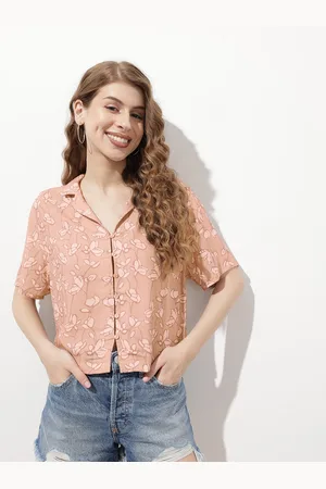 DressBerry Brushed Blooms Boxy Crop Shirt