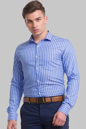 Park Avenue Men Blue Slim Fit Striped Organic Cotton Formal Shirt