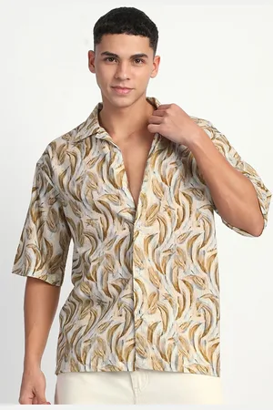 Mark Men Relaxed Cuban Collar Abstract Printed Casual Shirt