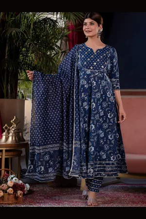 Celebravo Floral Printed Gotta Patti Pure Cotton Kurta with Trousers & Dupatta