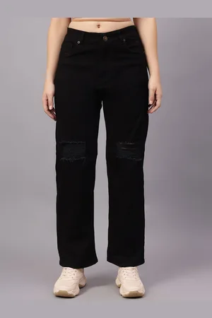BAESD Women Comfort Straight Fit High-Rise Mildly Distressed Stretchable Jeans