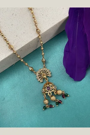 Digital Dress Room Gold-Plated Artificial Stone Studded & Beaded Minimal Necklace