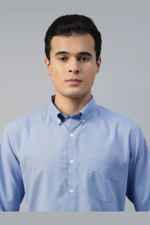 English Navy Men Slim Fit Button-Down Collar Textured Cotton Formal Shirt