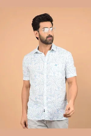 Crimsoune Club Men Classic Slim Fit Spread Collar Abstract Printed Cotton Casual Shirt