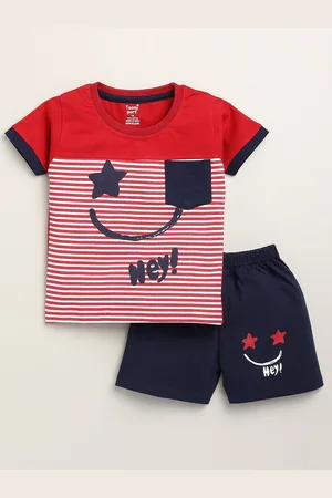 Toonyport Unisex Kids Red & Navy Blue Printed T-shirt with Shorts