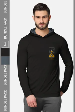 bullmer Men Pack of 2 Black & Grey Long Sleeves T-shirt