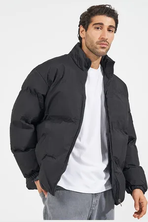 Styli Men Mock Collar Solid Casual Puffer Jacket