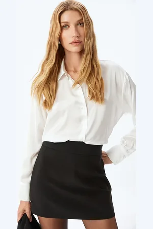 Koton Women Spread Collar Solid Relaxed Fit Casual Shirt
