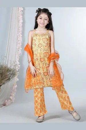Cutiekins Girls Floral Printed Shoulder Straps A-Line Kurta & Palazzos With Dupatta