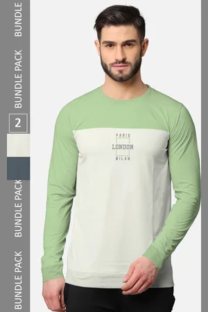 bullmer Men Pack Of 2 Grey & Green Typography Printed Cotton T-shirt