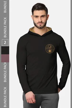 bullmer Men Pack Of 2 Black & Taupe Full Sleeves T-shirt