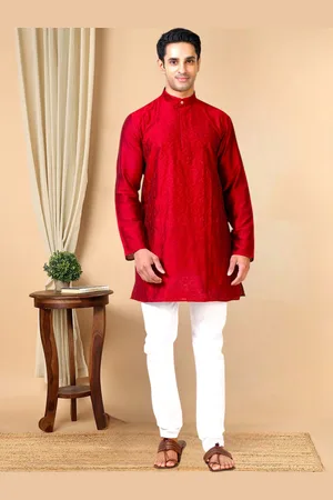 TATTVA Mandarin Collar Woven Design Straight Kurta