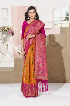 SANGAM PRINTS Ethnic Motifs Woven Design Zari Silk Blend Kanjeevaram Saree