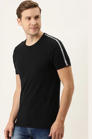 Flying Machine Men Black Solid Pure Cotton Slim Fit T-shirt