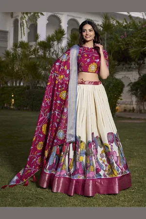 LOOKNBOOK ART Kalamkari Printed Ready to Wear Lehenga & Unstitched Blouse With Dupatta