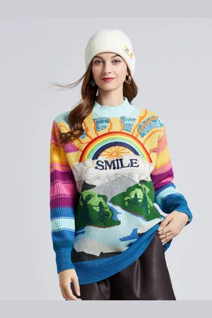 JC Collection Women Blue & Orange Printed Pullover