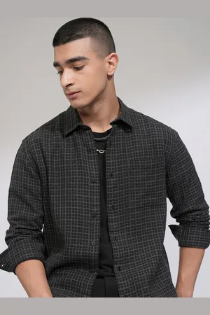 Highlander Men Spread Collar Grid Tattersall Checked Cotton Casual Shirt