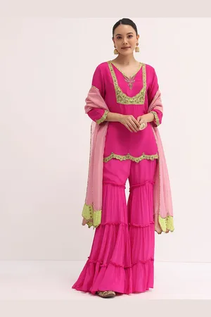 KALKI Fashion Embroidered Chiffon V-neck three-quarter sleeves Kurta & Sharara Co-ord set