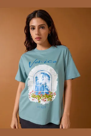 Mast & Harbour Women Graphic Printed Round Neck Cotton Oversized T-shirt