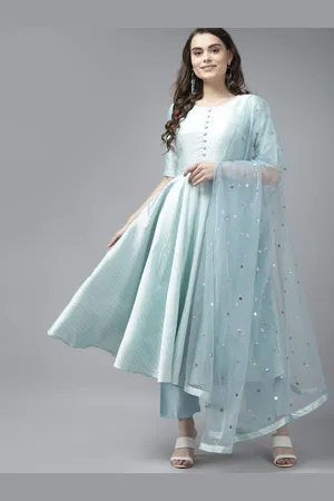 PANIT Women Blue Ethnic Motifs Embroidered Kurta with Trousers & Dupatta