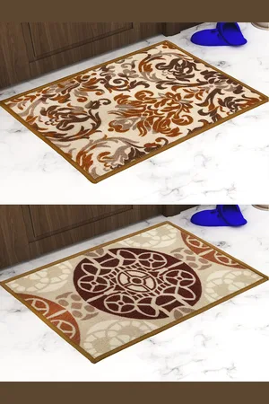 Athom Trendz Set of 2 Brown & Beige Printed Premium Anti Slip Doormats